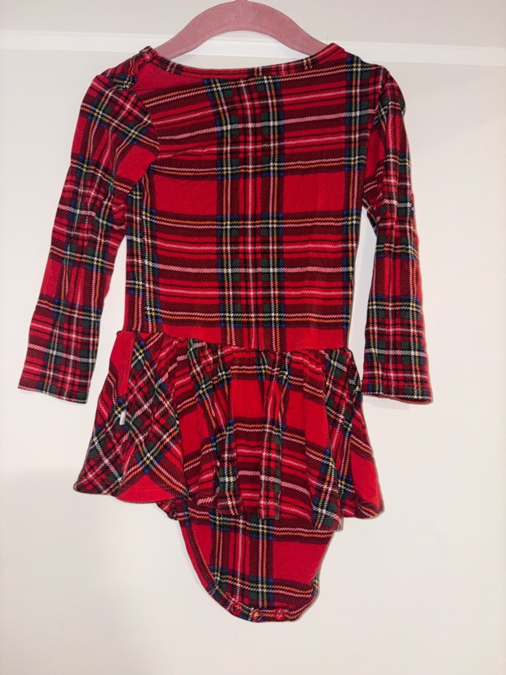 Posh Peanut Red Plaid Long Sleeve Skirted Romper